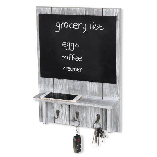 Rustic Wood Wall Organizer w/ Chalkboard, Shelf & Key Hooks - Mygiftss