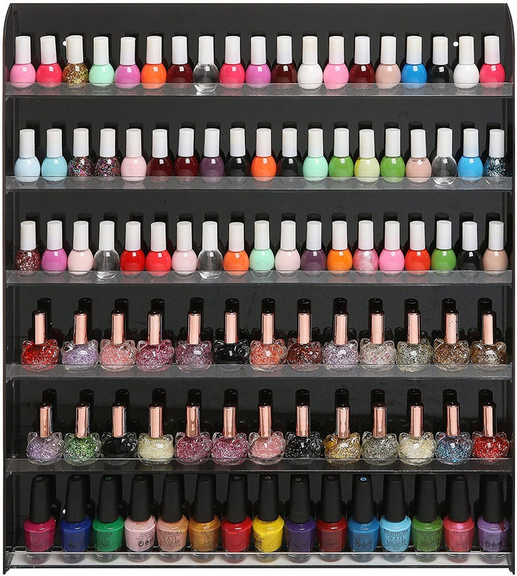 Black Acrylic 6 Shelf Wall Mounted Salon Style Nail Polish Rack Display-MyGift