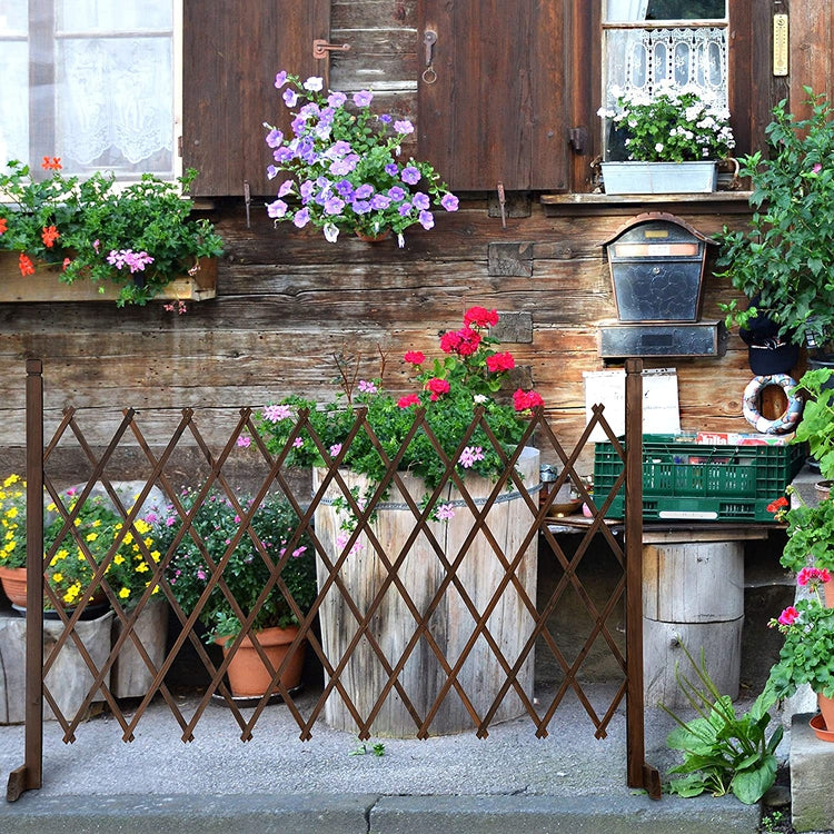 Expandable Freestanding Brown Wood Garden Fence Plant Screen-MyGift
