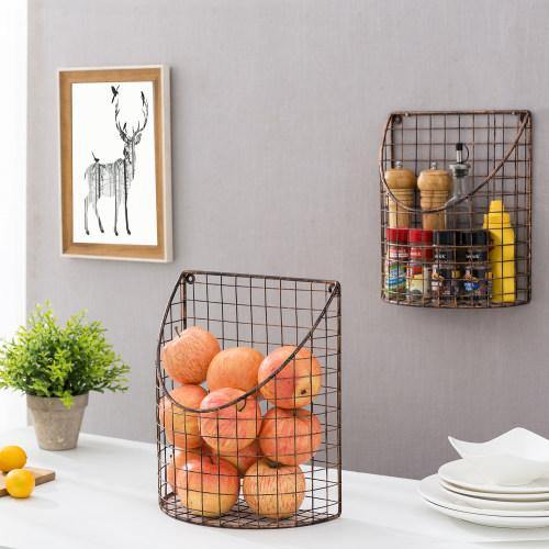 Copper Tone Metal Wire Storage Basket, Set of 2 - Mygiftss