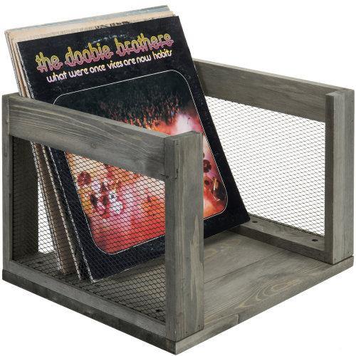 Gray Wood Vinyl Storage Organizer w/ Mesh Wire - Mygiftss