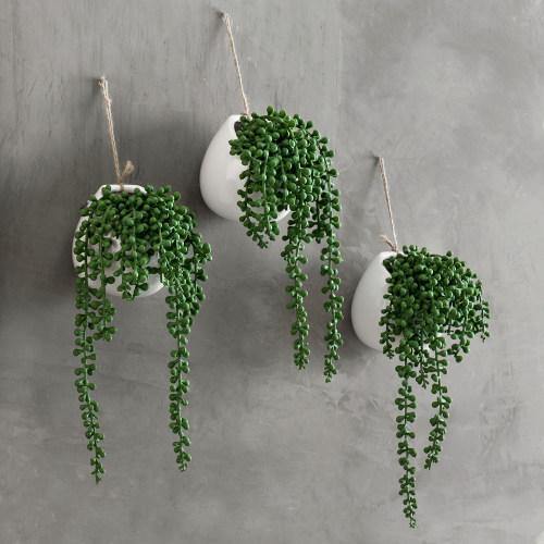 Artificial String of Pearls in White Ceramic Planter, Set of 3 - Mygiftss