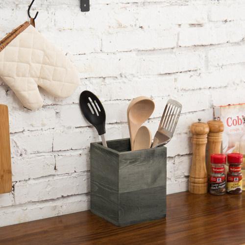 Gray Wood Kitchen Utensil Holder - Mygiftss