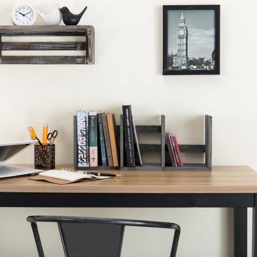 Gray Expandable Wood Desktop Bookshelf - Mygiftss