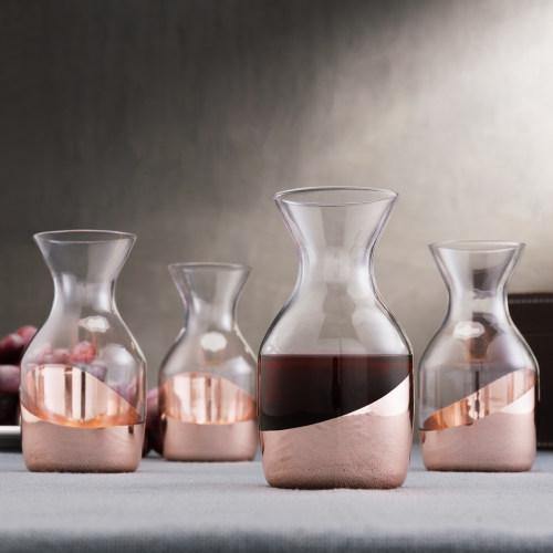 Copper Accented Serving Mini 6 oz Glass Carafes, Set of 4 - Mygiftss