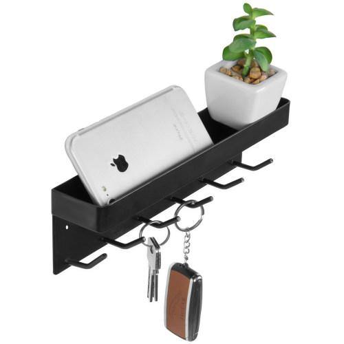 Wall-Mounted Black Metal Key Holder with Top Shelf - Mygiftss