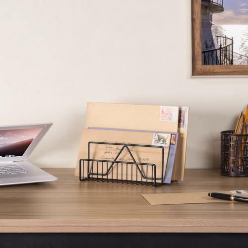 Modern Black Metal Wire Mail Sorter, Geometric Design - Mygiftss