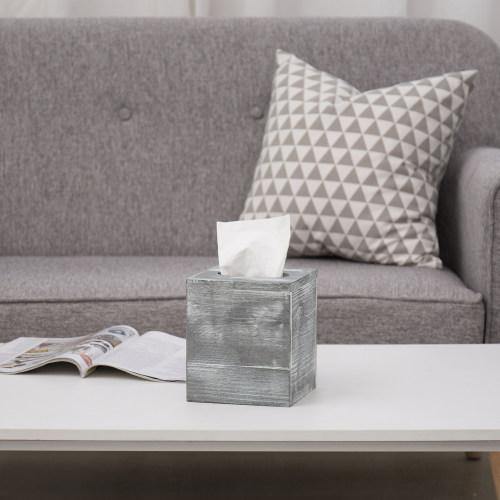 Graywashed Wood Square Tissue Box Cover - Mygiftss