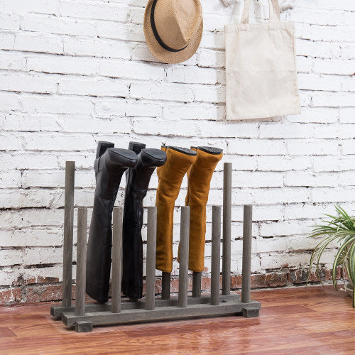 Dark Gray Wood Boot Storage Rack, For 6 Pairs-MyGift