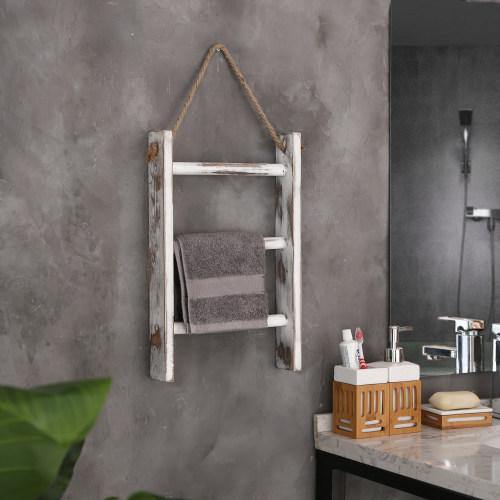 Whitewashed Wood Wall-Hanging Hand Towel Ladder - Mygiftss