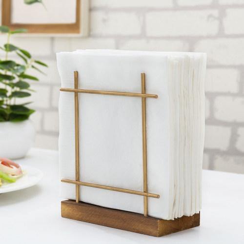 Rustic Dark Brown Wood & Brass Metal Napkin Holder - Mygiftss