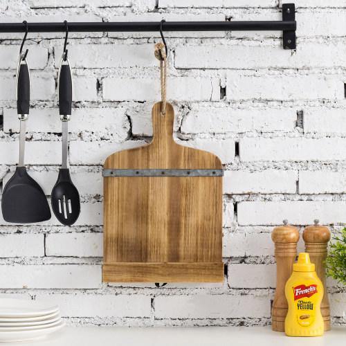 Cutting Board Shaped Burnt Wood and Galvanized Metal Cookbook Holder - Mygiftss