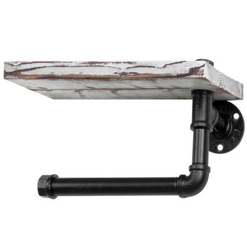 Industrial-Style Whitewashed Toilet Paper Holder with Shelf - Mygiftss