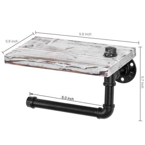 Industrial-Style Whitewashed Toilet Paper Holder with Shelf - Mygiftss