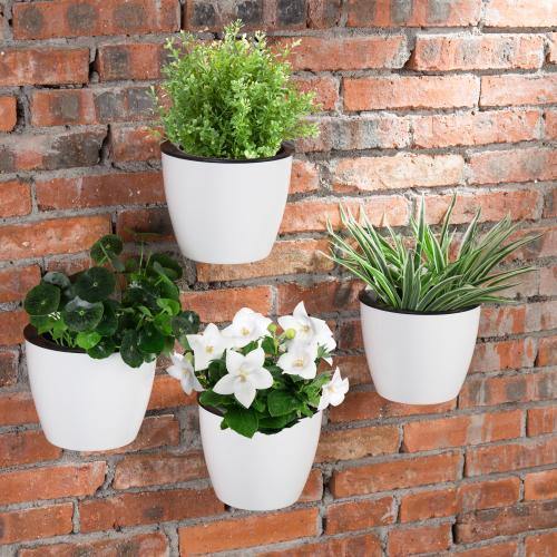 Wall Mounted Self Watering White Planter Pots, Set of 4 - Mygiftss