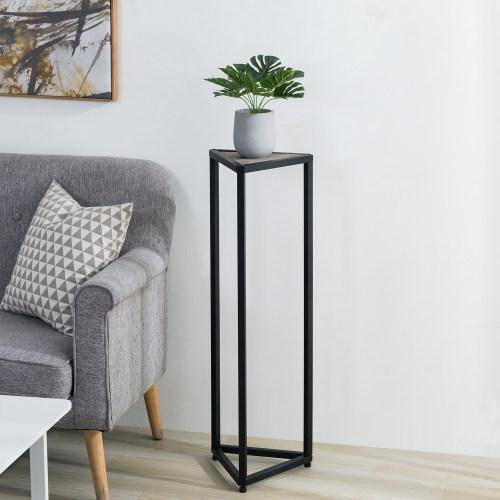 Triangular Torched Wood & Black Metal Stand, 36-inch - Mygiftss