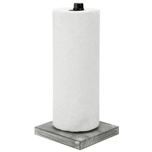 Paper Towel Roll Holder with Rustic Gray Wood Base and Industrial Pipe Design - Mygiftss
