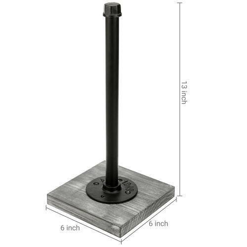 Paper Towel Roll Holder with Rustic Gray Wood Base and Industrial Pipe Design - Mygiftss
