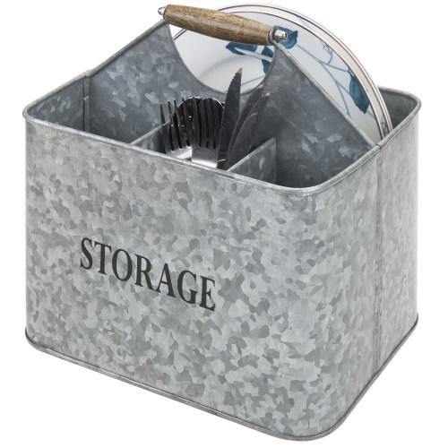 Rustic Galvanized Silver Metal Kitchen Organizer Caddy - Mygiftss
