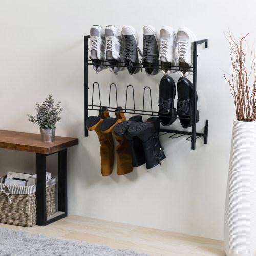 Wall Mounted Black Metal Wire 9-Pair Boot & Shoe Rack - Mygiftss
