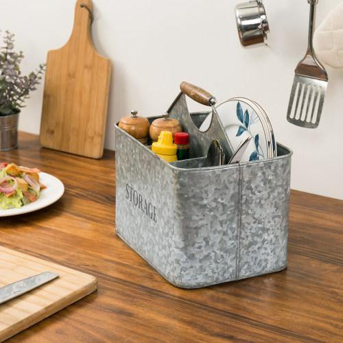 Rustic Galvanized Silver Metal Kitchen Organizer Caddy - Mygiftss