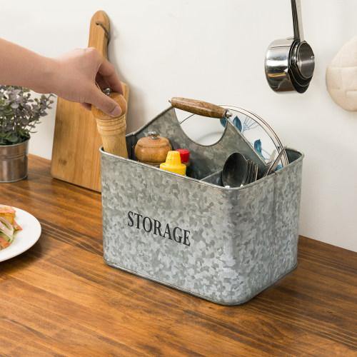 Rustic Galvanized Silver Metal Kitchen Organizer Caddy - Mygiftss
