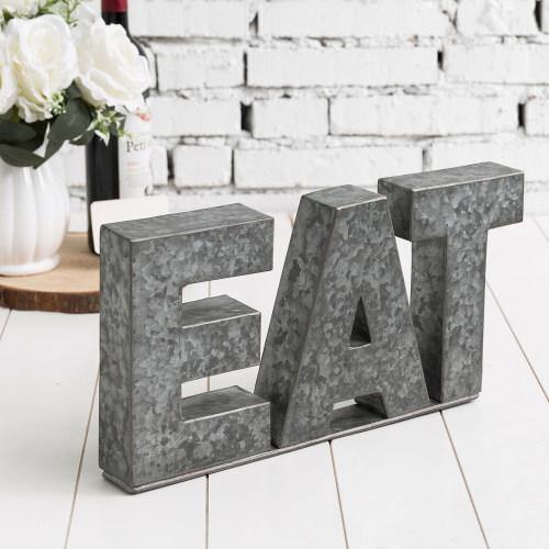 Galvanized Silver Metal Cutout Letters Sign EAT - Mygiftss