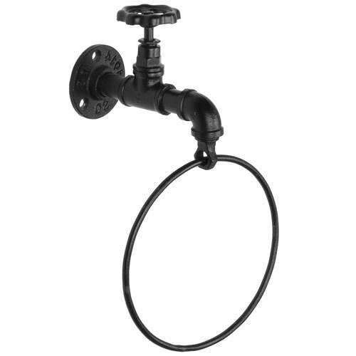Faucet Design Black Metal Towel Ring - Mygiftss
