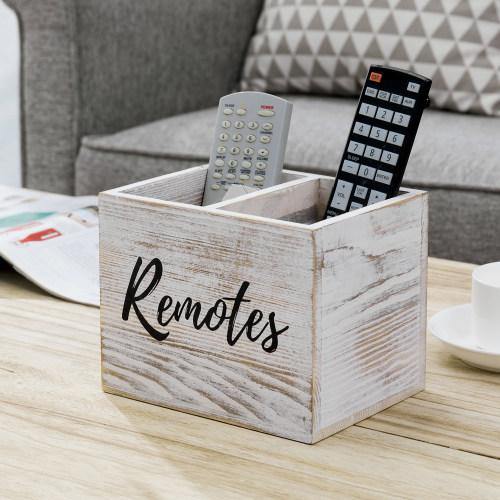 Shabby Whitewashed Wood Remote Control Organizer - Mygiftss