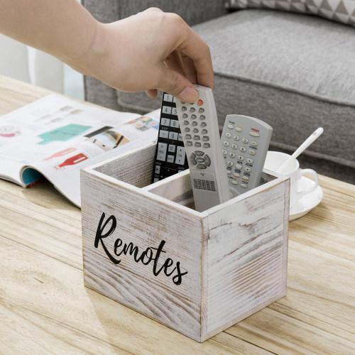 Shabby Whitewashed Wood Remote Control Organizer - Mygiftss