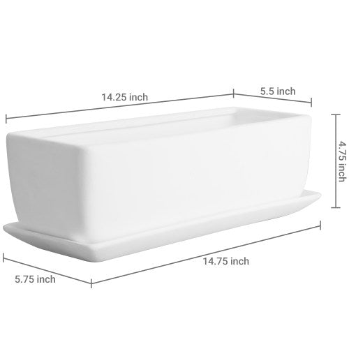 White Unglazed Rectangular Ceramic Planter-MyGift