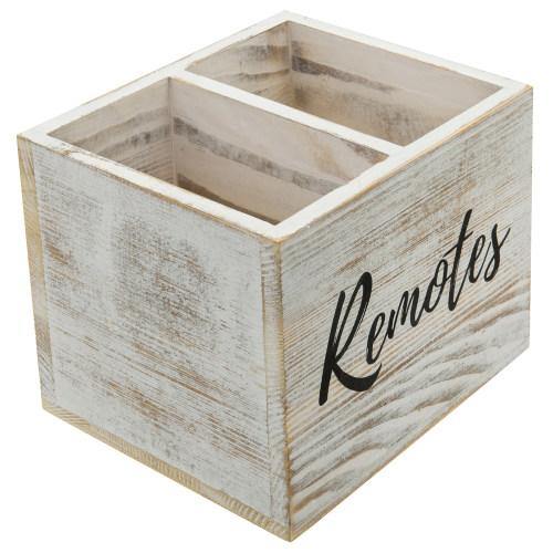 Shabby Whitewashed Wood Remote Control Organizer - Mygiftss
