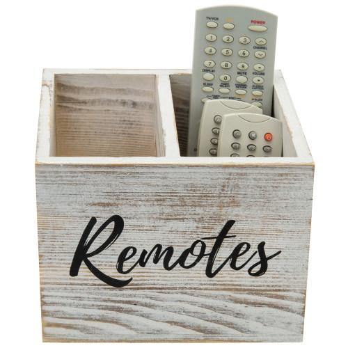 Shabby Whitewashed Wood Remote Control Organizer - Mygiftss