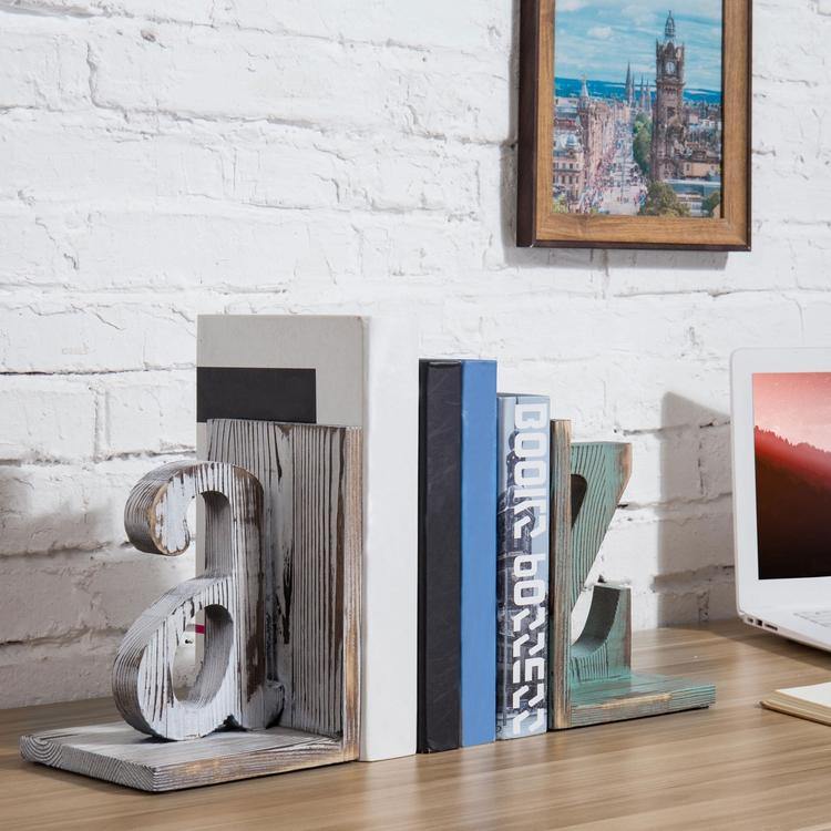 Shabby Chic Vintage White & Blue Wood Alphabet Bookends - Mygiftss