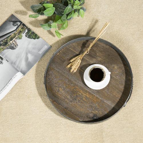 Galvanized Metal & Distressed Wood Round Serving Tray - Mygiftss