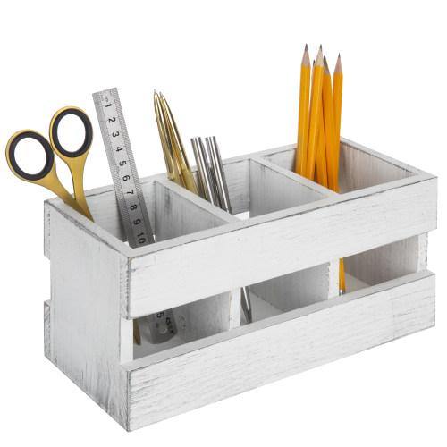 Vintage White Wood Pen & Pencil Holder - Mygiftss