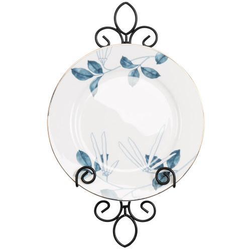 Vintage Plate Holder Rack with Black Metal Scrollwork - Mygiftss
