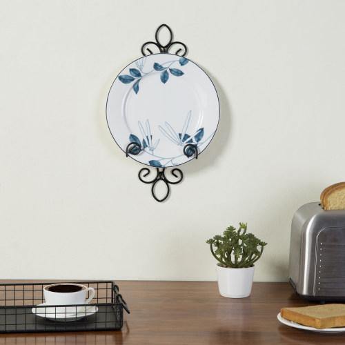 Vintage Plate Holder Rack with Black Metal Scrollwork - Mygiftss