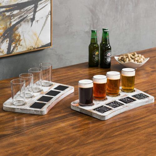 Whitewashed Wood Beer Flight Tray with Chalkboard Labels, Set of 2 - Mygiftss
