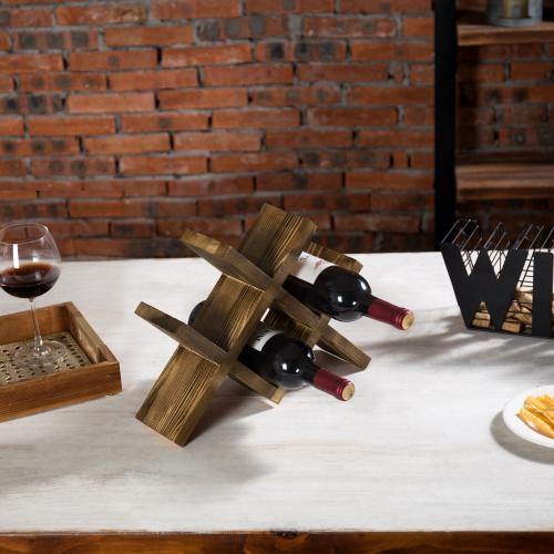 Rustic Brown Wood Countertop Wine Rack - Mygiftss