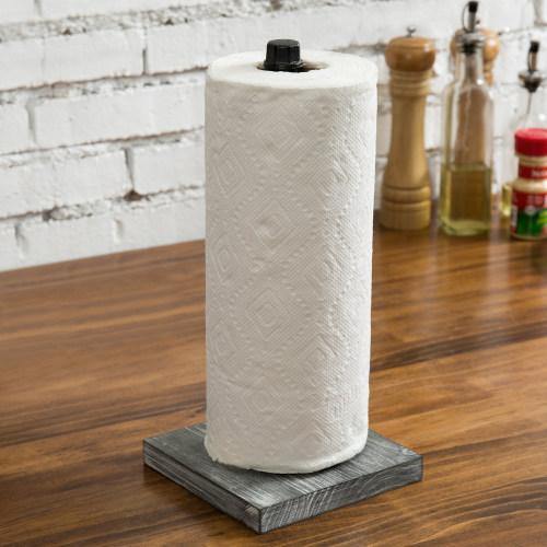 Paper Towel Roll Holder with Rustic Gray Wood Base and Industrial Pipe Design - Mygiftss