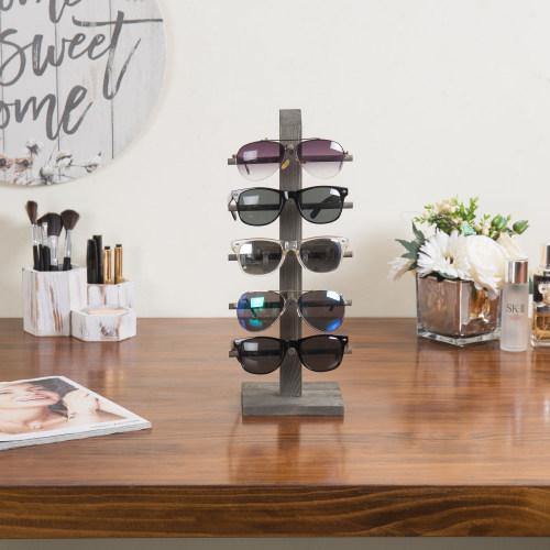 5-Pair Sunglass/Jewelry Display Stand, Gray Wood - Mygiftss