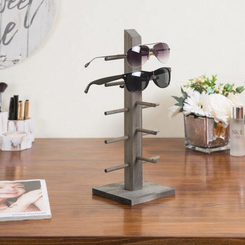 5-Pair Sunglass/Jewelry Display Stand, Gray Wood - Mygiftss
