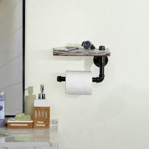 Industrial-Style Whitewashed Toilet Paper Holder with Shelf - Mygiftss