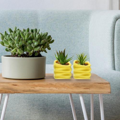 Small Yellow Ceramic Planter Pot, Set of 2 - Mygiftss