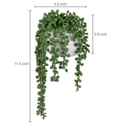 Artificial String of Pearls Plants in White Ceramic Wall-Hanging Planters, Set of 2 - Mygiftss