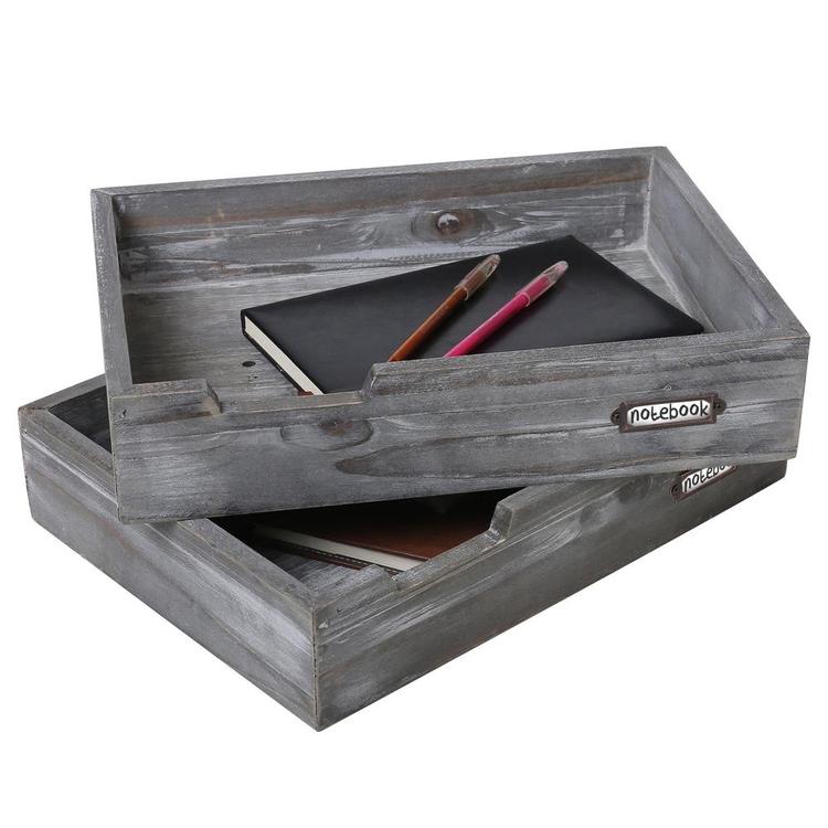 Ash Gray Wood Office Desktop Multipurpose File Organizers, Set of 2 - Mygiftss Enterprise LLC