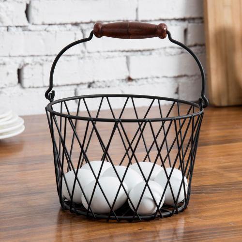 Black Metal Country Style Egg Basket with Handle - Mygiftss