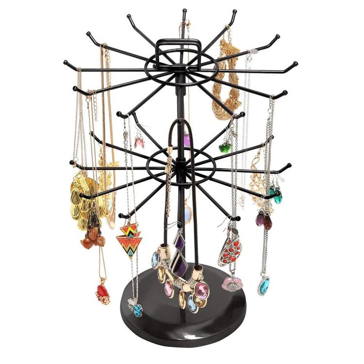 Black Metal Jewelry Organizer Tower Display Stand w/ Hairclip Holder - Mygiftss Enterprise LLC