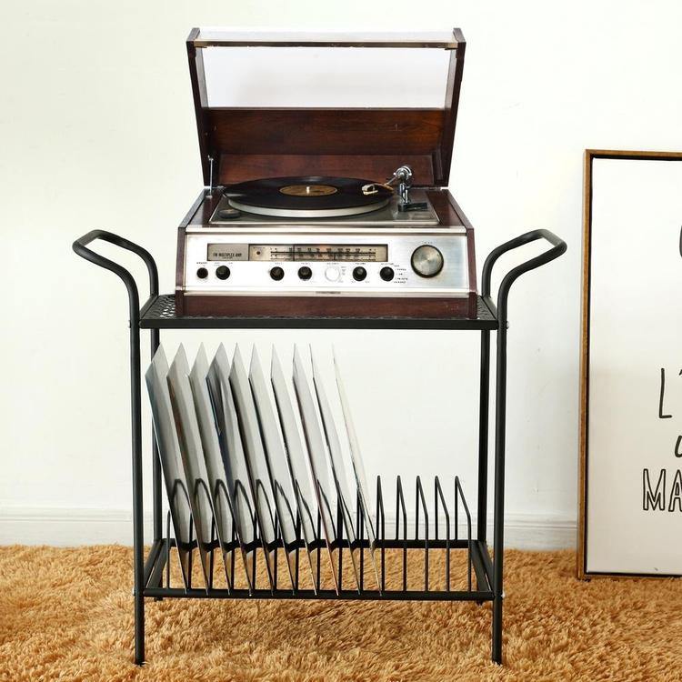 Black Metal Record Player Stand - Mygiftss